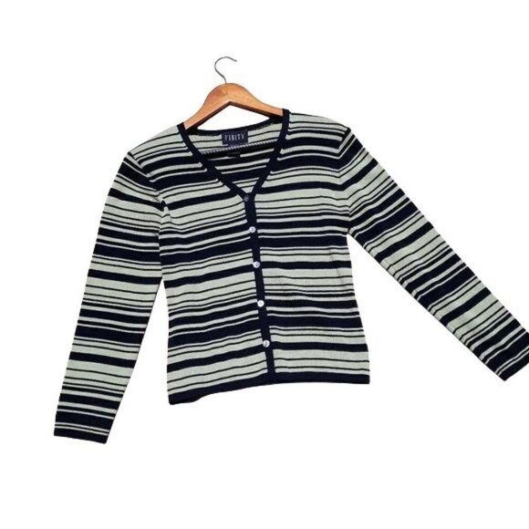 Finity Knit Cardigan Y2K Button Down Striped Lime Green Black Sz L‎ - Picture 8 of 8
